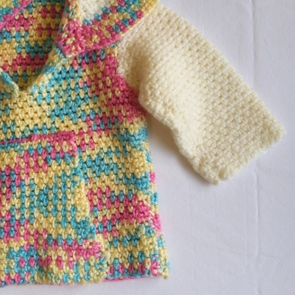 handmade multicolor knit boho hoodie sweater 3-6 months baby girl - Picture 3 of 9